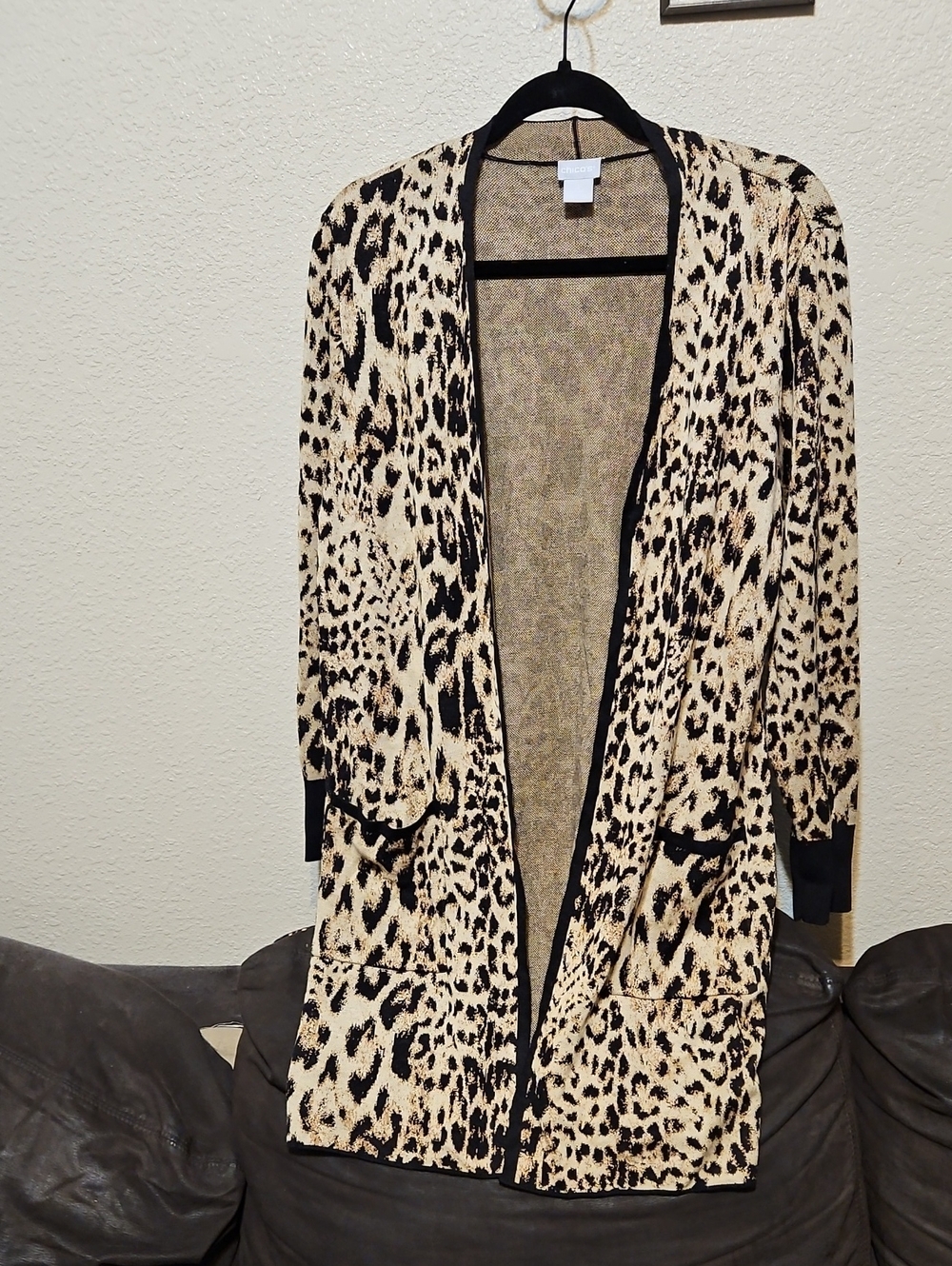 Chico's Leopard Print Open-Front Cardigan - Beige & Black